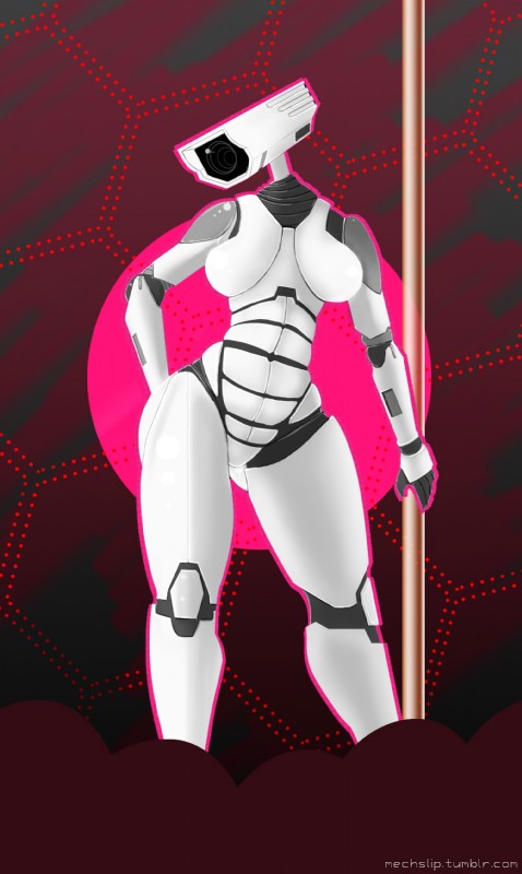 breasts cctv female for_a_head machine not_furry simple_background solo text thick_thighs mechslip animate_inanimate humanoid object_head robot digital_media_(artwork) hi_res url