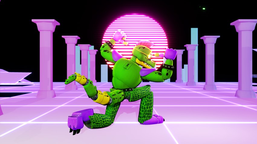 anthro green_body machine male solo vaporwave dodger_akame_(artist) five_nights_at_freddy's five_nights_at_freddy's:_security_breach scottgames steel_wool_studios montgomery_gator alligator alligatorid animatronic crocodilian reptile robot scalie 16:9 2022 3d_(artwork) 4k absurd_res digital_media_(artwork) hi_res mikumikudance_(artwork) widescreen