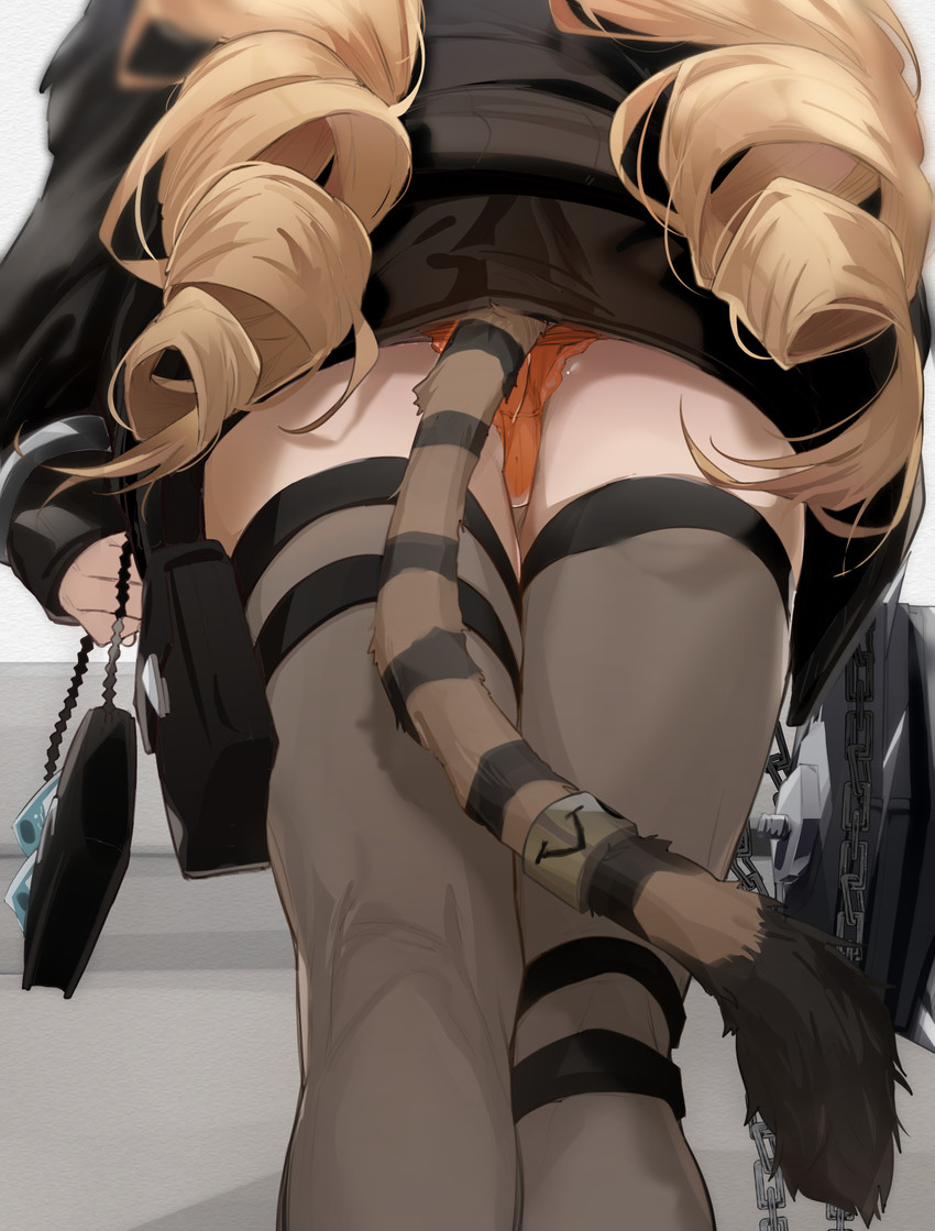 alternative_fashion bag blonde_hair clothed clothing female gyaru hair handbag j-fashion low-angle_view panties solo underwear unoryoku arknights hypergryph studio_montagne swire_(arknights) animal_humanoid humanoid 2020 hi_res