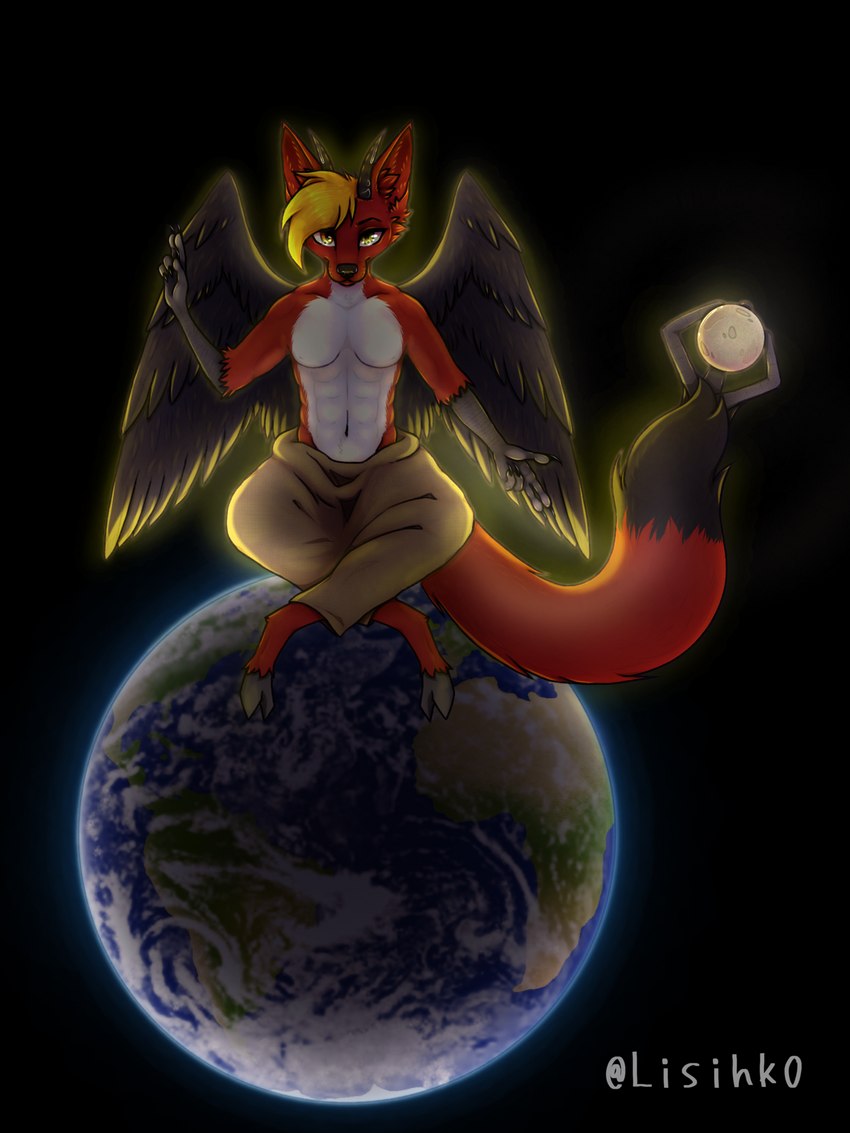 anthro clawtail earth macro male moon planet simple_background sitting_on_planet solo space terra_macro transparent_background wings lisihk0 lord_altair_(sporealtair) bovid canid canine caprine caprine_demon demon fox goat_demon hybrid mammal 3:4 alpha_channel hi_res