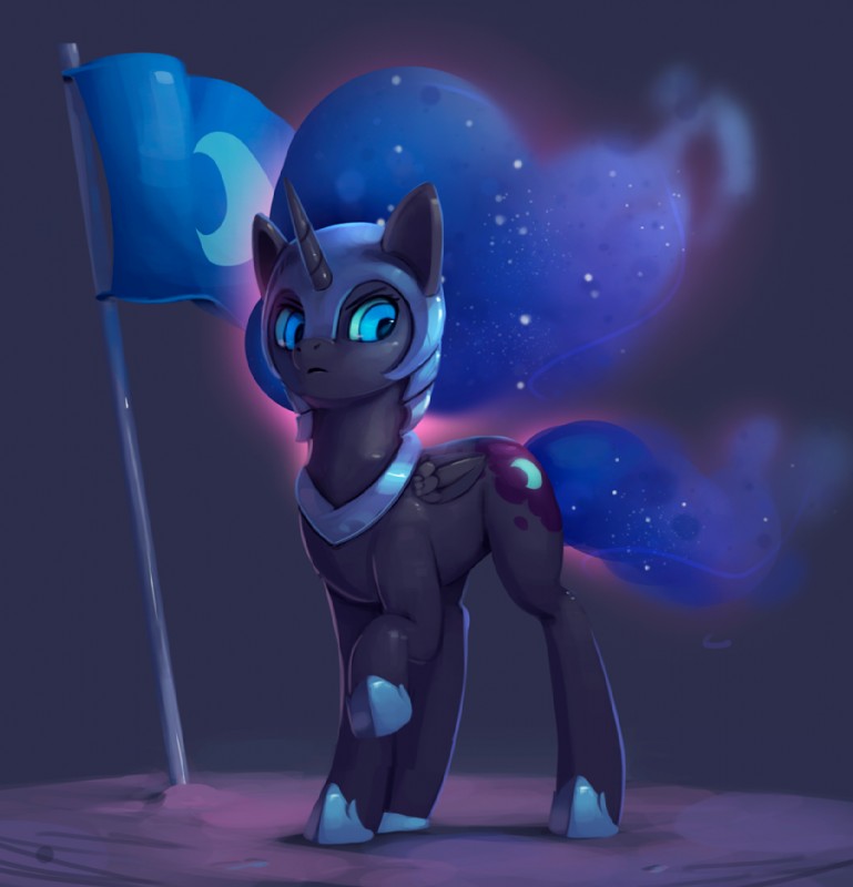 armor blue_eyes cosmic_hair ethereal_hair female feral flag hooves horn pseudo_hair simple_background solo standing wings rodrigues404 friendship_is_magic hasbro my_little_pony mythology nightmare_moon_(mlp) equid equine mammal mythological_creature mythological_equine winged_unicorn