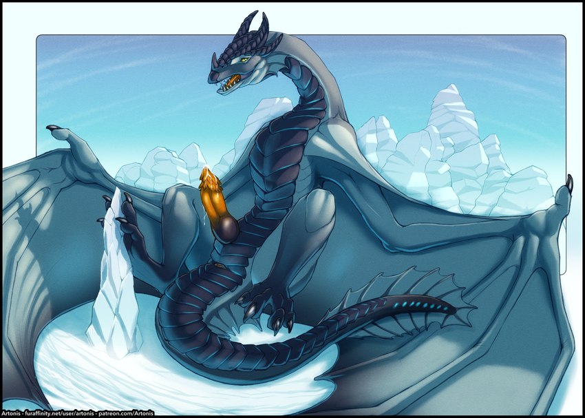 anus bodily_fluids cum erection feral fin genital_fluids genitals ice male membrane_(anatomy) membranous_wings open_mouth penis precum solo tail wings artonis european_mythology mythology frexton dragon mythological_creature mythological_scalie scalie western_dragon wyvern hi_res