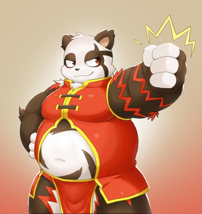 anthro belly black_body black_fur bottomwear bulge clothing fur kemono loincloth male overweight overweight_anthro overweight_male solo white_body white_fur sortieready fanfan bear giant_panda mammal 2020 hi_res