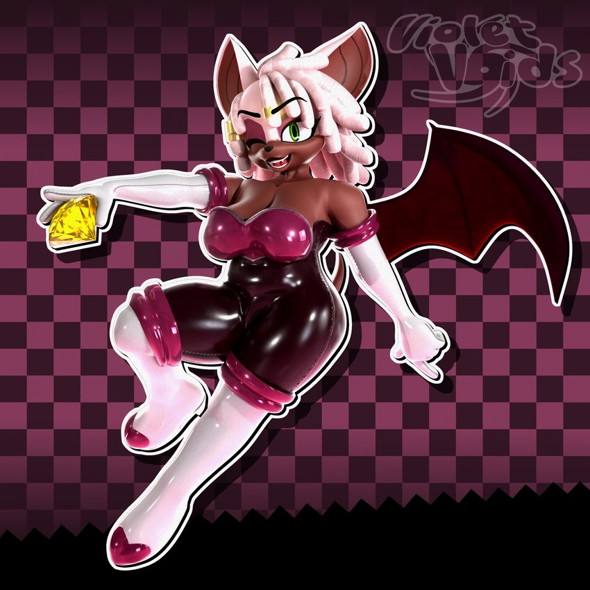 accessory action_pose alternate_color alternate_hairstyle anthro armwear big_breasts big_butt big_ears black_clothing black_coded bodysuit boots bottomwear breasts brown_wings butt chaos_emerald checkered checkered_background claws cleavage clothed clothing coat dark_body dark_skin dreadlocks elbow_gloves exposed_shoulder eyebrow_through_hair eyebrows eyelashes eyelashes_through_hair eyeshadow fangs female flying footwear gem geometric_background gesture glistening glistening_clothing gloves green_eyes green_sclera hair hand_gesture handwear headband holding_object huge_breasts latex latex_boots latex_clothing latex_footwear latex_gloves latex_handwear latex_skinsuit long_hair looking_at_viewer makeup membrane_(anatomy) membranous_wings one_eye_closed open_clothing open_mouth open_smile open_topwear pattern_background pink_background pink_clothing pointing pointy_ears pose raised_arm raised_tail reflective_clothing shoes short_tail shorts simple_background skinsuit smile solo spread_wings tail teeth tight_clothing topwear translucent translucent_hair white_bottomwear white_clothing white_shorts wing_claws wings wink winking_at_viewer violetv0ids violetv0ids_(modeler) blender_cycles sega sonic_the_hedgehog_(series) rouge_the_bat bat mammal 1:1 3d_(artwork) absurd_res blender_(artwork) digital_media_(artwork) hi_res