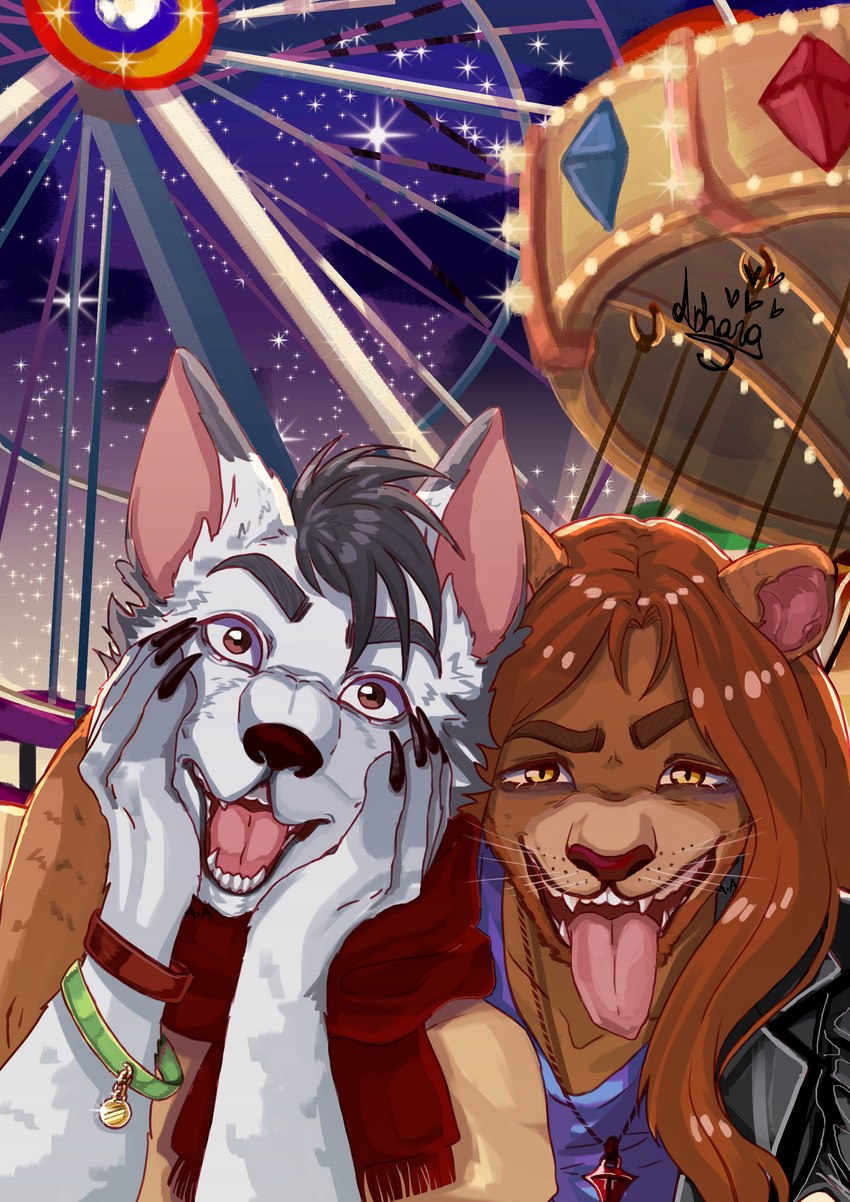 amusement_park anthro fur grey_body grey_fur male mane fuzz_(fuzziness) jim_(itsjimmm) canid canine canis domestic_dog felid husky lion mammal nordic_sled_dog pantherine spitz absurd_res hi_res