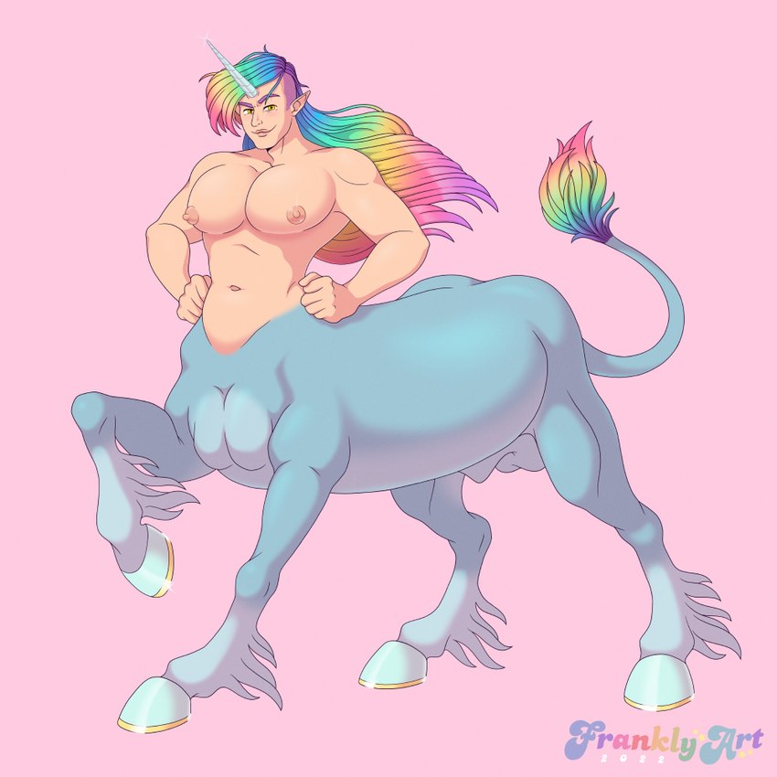 balls big_pecs fetlocks genitals gold_horseshoe hair hands_on_hips hooves horn male multicolored_hair multicolored_tail muscular muscular_male navel nipples nude pecs pink_background rainbow rainbow_hair rainbow_tail rainbow_tail_tuft simple_background slightly_chubby smile solo tail tail_tuft tuft unicorn_horn frankly-art european_mythology greek_mythology mythology centaur equid equid_taur equine humanoid humanoid_taur mammal mammal_taur mythological_creature mythological_equine taur unicorn unicorn_taur 1:1