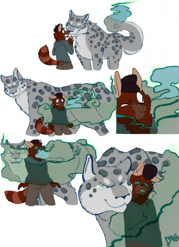 ambiguous_gender anthro duo feral fur hypnosis male markings mind_control smoke spiral_eyes spots spotted_body spotted_fur what colorforcash durg_(artist) asher_(caudle) caudle_(fursona) durg euplerid felid leopard mammal pantherine ring-tailed_vontsira vontsira comic hi_res