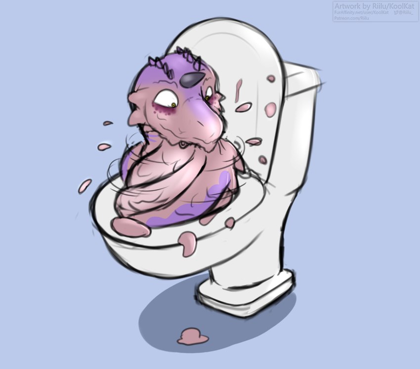 ambiguous_gender anthro blue_background flush_vore flushed_down flushing_toilet goo_transformation horn in_toilet looking_away looking_down melting simple_background solo spinning toilet transformation riilu goo_creature scalie digital_media_(artwork) watermark