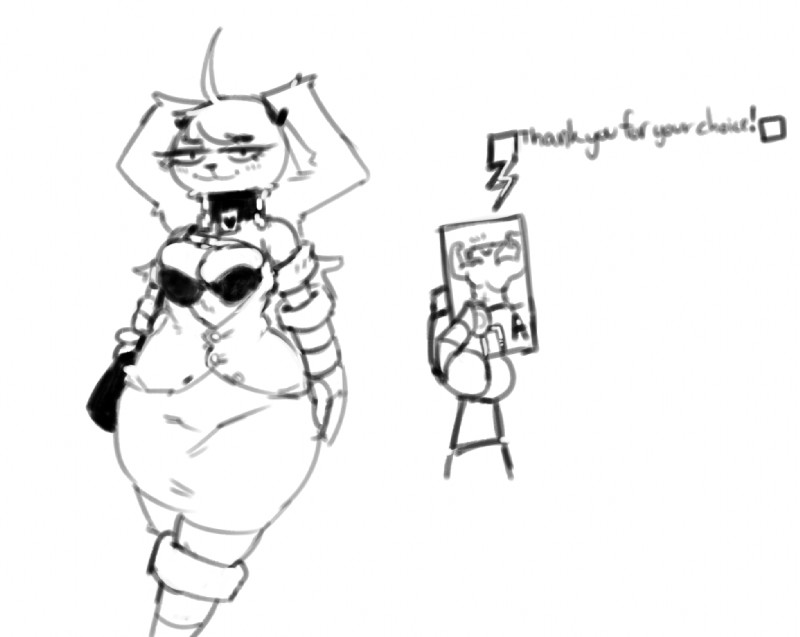 amputee anthro breasts disability female heart_symbol prosthetic simple_background solo white_background pepperchan ed_(pepperchan) lagomorph leporid mammal rabbit black_and_white monochrome