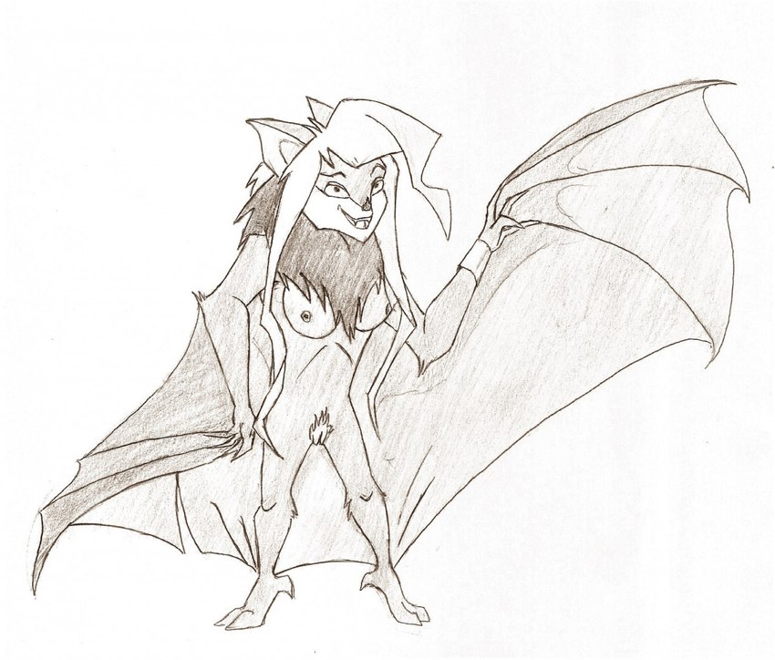 anthro bat_nose bat_wings breasts female membrane_(anatomy) membranous_wings neck_tuft nude solo tuft wings eyegis-garr silverwing_(series) marina_brightwing bat mammal monochrome shaded simple_shading sketch