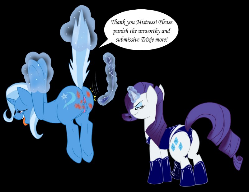 anus butt butt_slap dildo dominant dominant_female duo female female/female feral genitals horn pussy sex_toy simple_background slap spanking strapon submissive submissive_female text transparent_background glacierk friendship_is_magic hasbro my_little_pony mythology rarity_(mlp) trixie_(mlp) equid equine mammal mythological_creature mythological_equine unicorn 2014 alpha_channel english_text