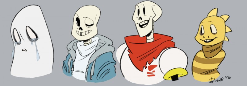 monster kid, napstablook, papyrus, and sans (undertale (series) and etc) created by cranberrybutter