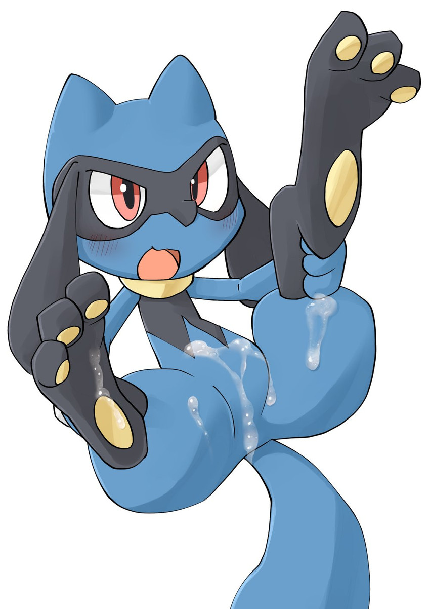 3_toes ambiguous_gender anthro blush bodily_fluids cum cum_on_crotch digitigrade featureless_crotch feet floppy_ears genital_fluids hands_under_legs holding_both_legs legs_up nude null open_mouth open_smile pawpads red_eyes semen_on_body simple_background smile solo spread_legs spreading toes yellow_pawpads young young_ambiguous young_anthro 7liquid nintendo pokemon generation_4_pokemon pokemon_(species) riolu hi_res