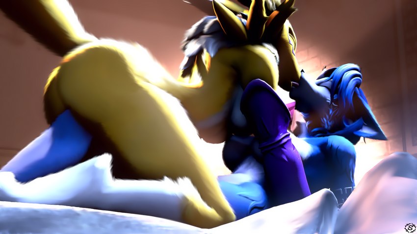 anthro bed blue_body blue_fur duo female female/female french_kissing fur furniture kissing lying on_bed suggestive tongue white_body white_fur yellow_body yellow_fur saimon warfaremachine_(modeler) bandai_namco digimon nintendo star_fox krystal_(star_fox) warfare_krystal warfare_renamon canid canine digimon_(species) fox mammal renamon 16:9 3d_(artwork) crossover digital_media_(artwork) hi_res widescreen