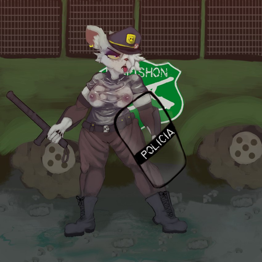 anthro big_breasts breasts clothing female nude police police_uniform solo uniform wet wet_body wet_clothing daki_woo go_to_horny_jail officer_flint_(foresttherotten) humanoid mammal murid murine rat rodent 1:1 absurd_res hi_res meme