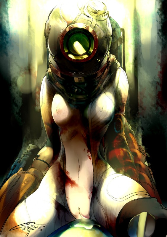 blood bodily_fluids breasts cum cum_from_pussy cum_in_pussy cum_inside female genital_fluids genitals looking_at_viewer not_furry pussy solo iopichio 2k_games bioshock big_sister_(bioshock) human mammal 2012 grandfathered_content hi_res