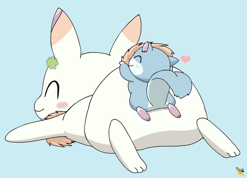 blue_background blue_body blue_fur butt clover_(plant) clover_leaf duo eyes_closed female female_feral feral four_leaf_clover fur heart_symbol larger_female leaf logo lying male male_feral on_front plant simple_background size_difference smaller_male tail tail_hug white_body white_fur pichu90 happy_happy_clover clover_(happy_happy_clover) hickory_(happy_happy_clover) flying_squirrel lagomorph leporid mammal rabbit rodent sciurid artist_logo