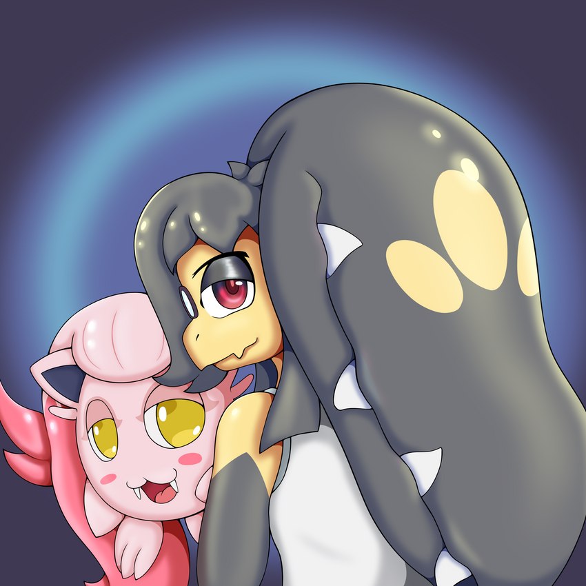 2_mouths anthro bedroom_eyes butt duo female feral looking_at_viewer male multi_mouth narrowed_eyes profile seductive mhicky93 nintendo pokemon mhicky_(mhicky93) tiva_(mhicky93) ancient_pokemon generation_3_pokemon generation_9_pokemon mawile paradox_pokemon pokemon_(species) scream_tail 1:1 hi_res icon