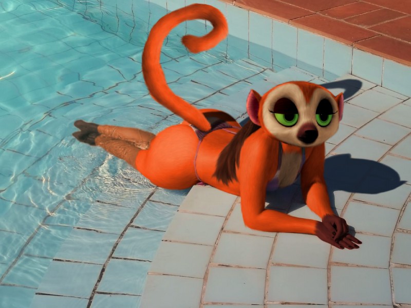 anthro anthrofied big_butt bikini breasts butt cleavage clothed clothing female solo swimming_pool swimwear two-piece_swimsuit water oystercatcher7 third-party_edit all_hail_king_julien dreamworks madagascar_(series) clover_(madagascar) crowned_lemur lemur mammal primate strepsirrhine 4:3 photo_manipulation photomorph