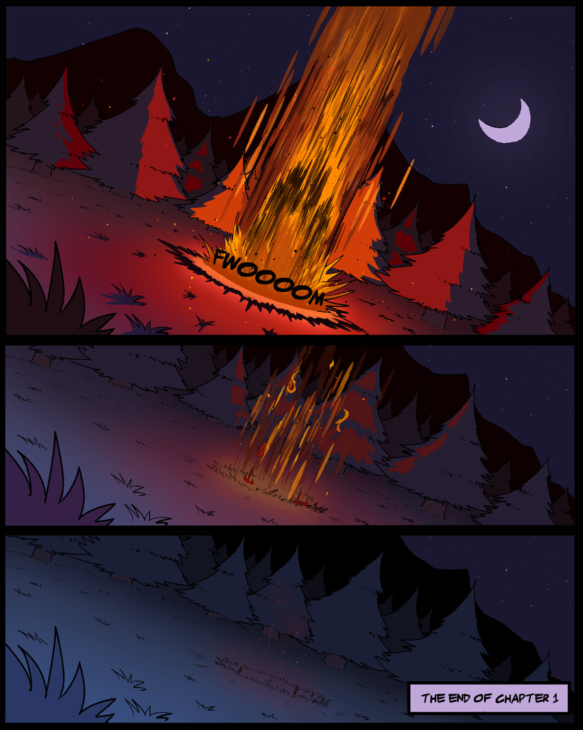 detailed_background elemental_manipulation fire fire_manipulation forest forest_background grass magic moon mountain night plant simple_background sky star starry_sky teleport teleportation text to_be_continued tree zero_pictured 60percentscalie 4:5 comic english_text hi_res