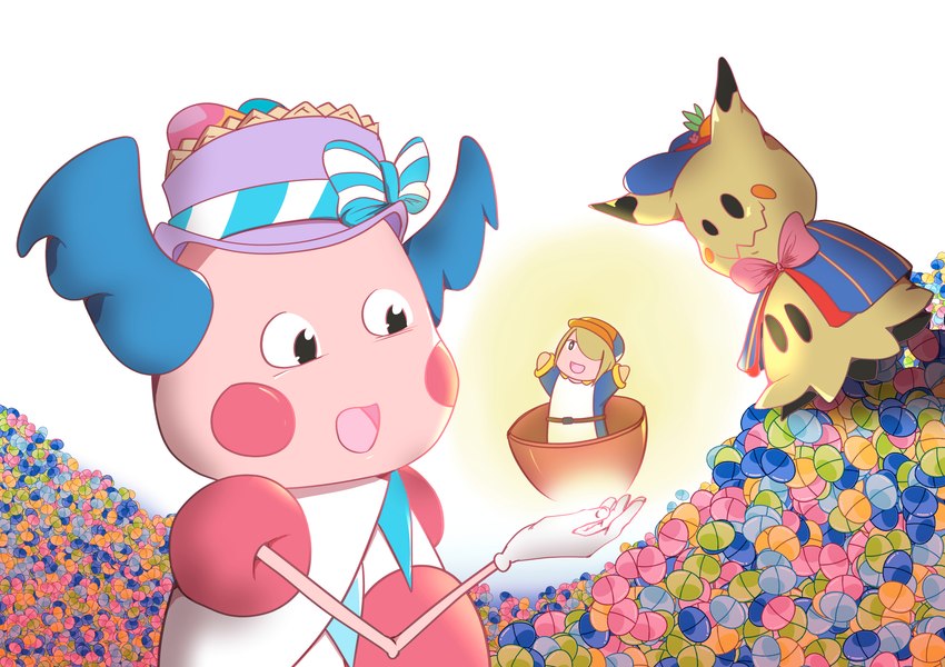 pastel style mimikyu, pastel style mr. mime, and volo (pokemon unite and etc) created by tapirclip