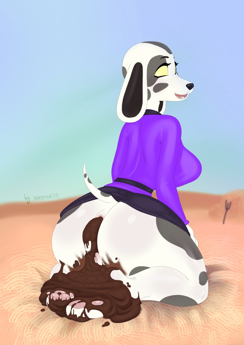 4_toes alternate_species anthro anus barefoot big_butt bodily_fluids breasts butt butt_focus clothed clothing dirty dirty_feet ears_down eyebrows eyelashes feces feces_on_body feces_pile feet female female_anthro foot_fetish foot_focus fur furrification genitals hindpaw hole_(anatomy) huge_butt hypnosis hypnotic_eyes looking_back markings messy mind_control open_mouth pawpads paws pivoted_ears pooping presenting pussy rear_view scatplay shy simple_background slime smile snot soles solo spots spotted_body spread_legs spreading steam tail teasing thick_thighs toes tongue vulva white_body white_fur wide_hips wrinkles inventor_(artist) animal_crossing nintendo portia_(animal_crossing) canid canine canis dalmatian domestic_dog mammal absurd_res digital_drawing_(artwork) digital_media_(artwork) hi_res