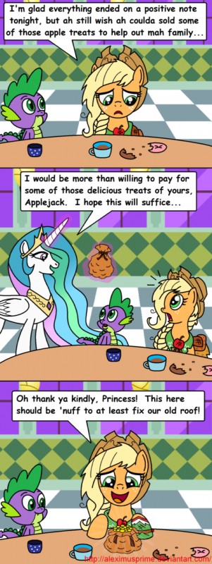 applejack, princess celestia, and spike (friendship is magic and etc) created by aleximusprime