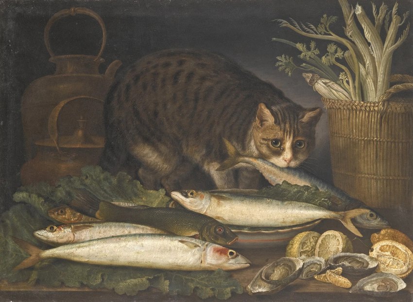 ambiguous_gender celery feral fish_meat food fruit fur lemon looking_at_viewer meat photorealism plant quadruped realistic_anatomy realistic_lighting realistic_shading solo tail vegetable whiskers giovanni_rivalta public_domain bivalve domestic_cat felid feline felis mackerel mammal marine mollusk oyster ancient_art hi_res oil_painting_(artwork) painting_(artwork) traditional_media_(artwork)