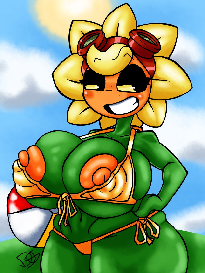 areola ball beach_ball big_areola big_breasts big_butt big_nipples bikini bikini_bottom bikini_top blonde_hair blush breasts butt clothing detailed_background eyewear female flower freckles glistening glistening_body goggles green_body hair huge_areola huge_breasts huge_butt huge_nipples inflatable nipple_outline nipple_slip nipples not_furry orange_areola orange_body orange_nipples plant red_eyewear red_goggles skindentation solo swimwear thick_thighs two-piece_swimsuit yellow_bikini yellow_clothing yellow_petals yellow_sclera yellow_swimwear dus electronic_arts plants_vs._zombies plants_vs._zombies_heroes popcap_games solar_flare_(pvz) elemental_creature elemental_humanoid flora_fauna flower_creature humanoid plant_humanoid sunflower_(pvz) 3:4 absurd_res colored hi_res