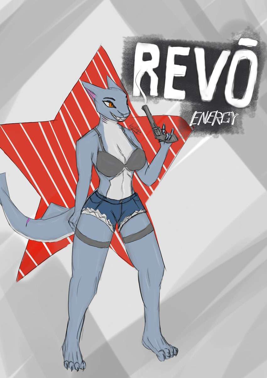 anthro barefoot beverage bottomwear bra clothing daisy_dukes denim denim_bottomwear denim_clothing denim_shorts energy_drink feet female gun gun_smoke handgun hotpants pose ranged_weapon revo_(drink) revolver scar shorts smile smoke solo teeth_showing underwear weapon loryddragon fish marine shark absurd_res colored full-length_portrait hi_res portrait wallpaper