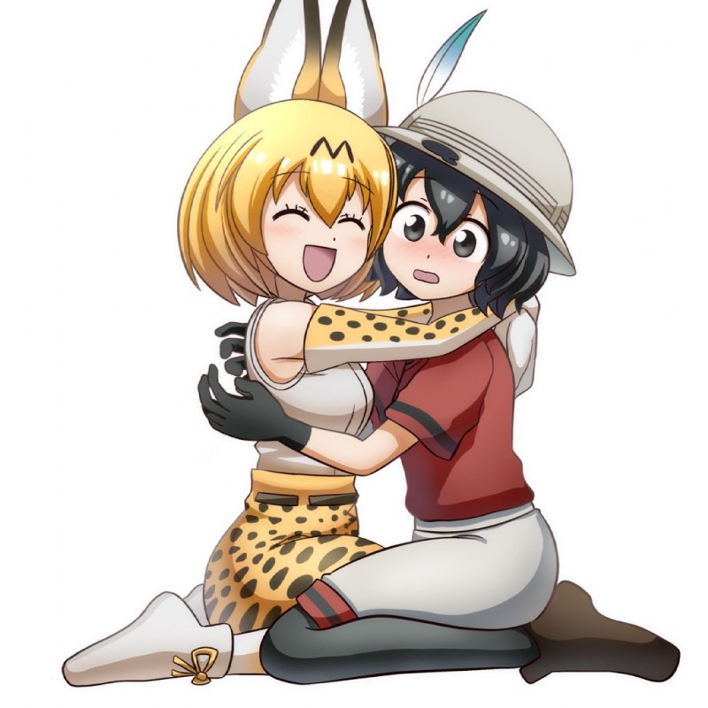 armwear blonde_hair blush bottomwear breasts clothed clothing duo eyes_closed female gloves hair handwear hug inner_ear_fluff open_mouth smile spots tuft mix_2180 kemono_friends kaban-chan serval-chan animal_humanoid felid felid_humanoid feline feline_humanoid human humanoid mammal mammal_humanoid serval_humanoid 1:1 2019