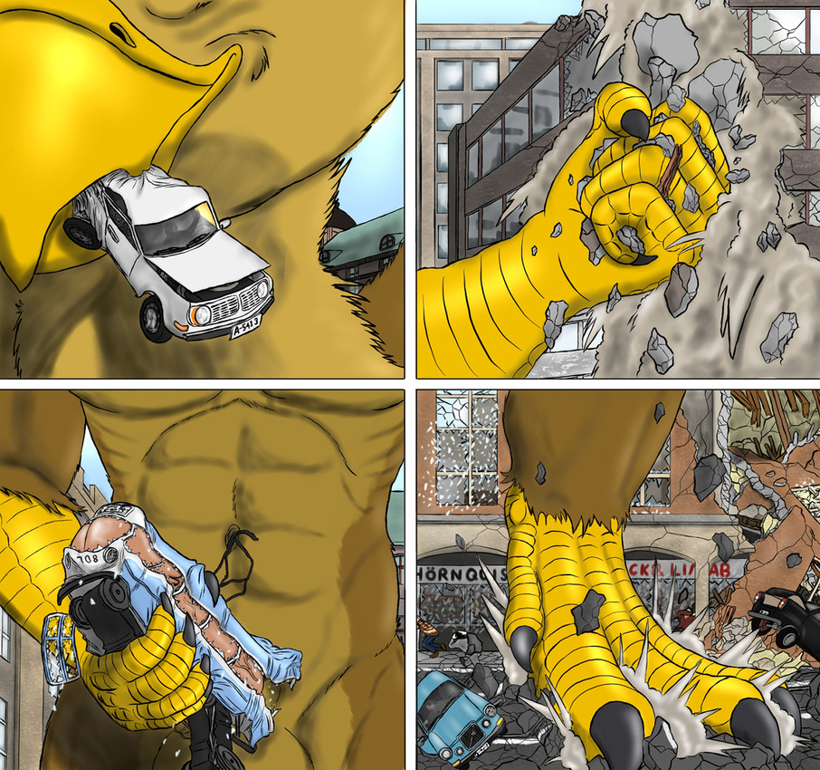 5_fingers abs anthro beak biceps brown_body brown_fur building building_destruction bus car city claws commercial_vehicle crush destruction erection feathered_wings feathers feet fingers foot_focus fur genitals humanoid_genitalia humanoid_penis macro male masturbation muscular muscular_anthro muscular_male nude outside paws pecs penetrable_sex_toy penile penis public_transportation sex_toy sky smile solo stomping tail toe_claws toes vehicle vehicle_destruction vehicle_penetrated wings serb mythology carpo avian gryphon mythological_avian mythological_creature comic hi_res multiple_scenes