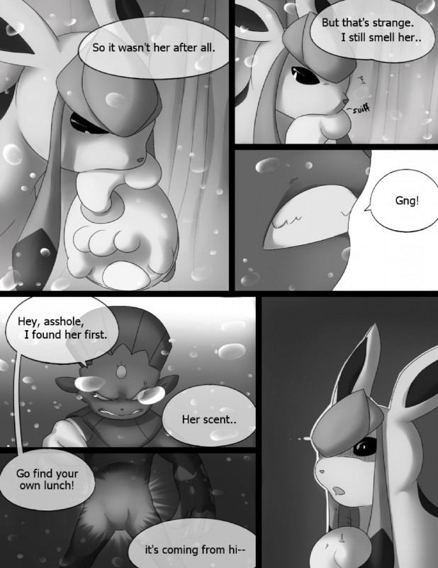 ambiguous_gender angry claws dialogue feral group male outside profanity snow text winter tderek99 nintendo pokemon eeveelution generation_4_pokemon glaceon happiny pokemon_(species) weavile 2012 black_and_white comic english_text greyscale hi_res monochrome