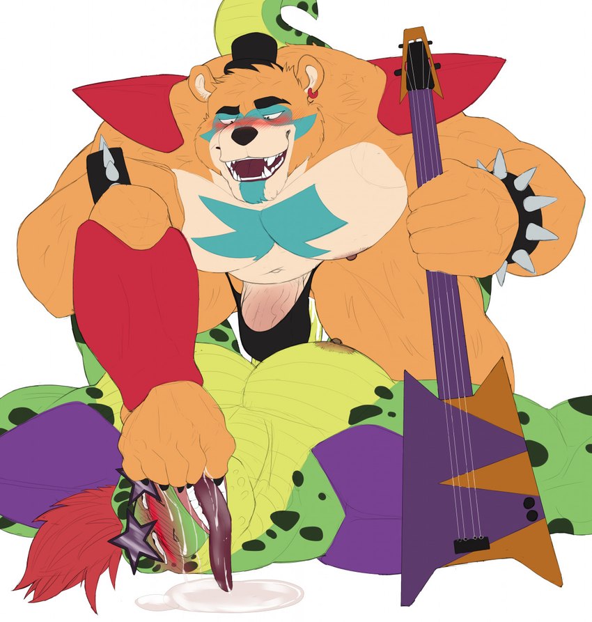 ahegao anal anal_penetration anthro anthro_on_anthro anthro_penetrated anthro_penetrating anthro_penetrating_anthro bass_guitar blush bodily_fluids clothing drooling duo eyewear feet foot_fetish foot_on_face genitals glasses green_body guitar hair looking_pleasured lying machine male male/male male_penetrated male_penetrating male_penetrating_male muscular muscular_anthro muscular_male musical_instrument nipples on_back orange_body pecs penetration penile penile_penetration penis plucked_string_instrument power_bottom red_hair saliva sex shoulder_pads stepping_on_face string_instrument thong tongue tongue_out underwear islate_(artist) five_nights_at_freddy's five_nights_at_freddy's:_security_breach scottgames steel_wool_studios glamrock_freddy montgomery_gator alligator alligatorid bear crocodilian mammal reptile robot scalie hi_res