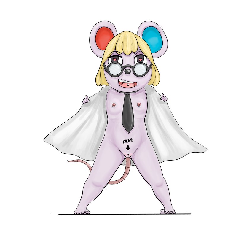 body_writing eyewear female flashing flashing_breasts flashing_pussy front_view glasses heart_eyes heart_symbol inviting looking_at_viewer multiple_piercings necktie nipple_piercing nipples piercing simple_background solo standing tail text text_on_body tongue tongue_piercing white_background wide_stance event_horizon animal_crossing nintendo petri_(animal_crossing) villager_(animal_crossing) humanoid mammal murid murine rat rodent absurd_res hi_res