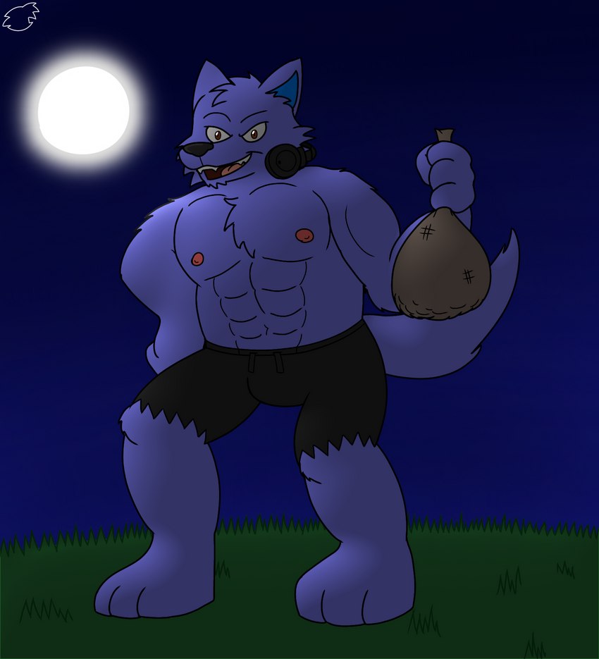 anthro blue_body blue_fur brown_eyes candy_bag detailed_background electronics full_moon fur grass headphones holidays male male_anthro moon muscular muscular_anthro muscular_male night outside plant sky solo thief oth305 ozzythewolf supermariofann1 halloween mythology supermariofanboy canid canine canis mammal mythological_canine mythological_creature were werecanid werecanine werewolf wolf 2023 digital_drawing_(artwork) digital_media_(artwork) hi_res shaded soft_shading