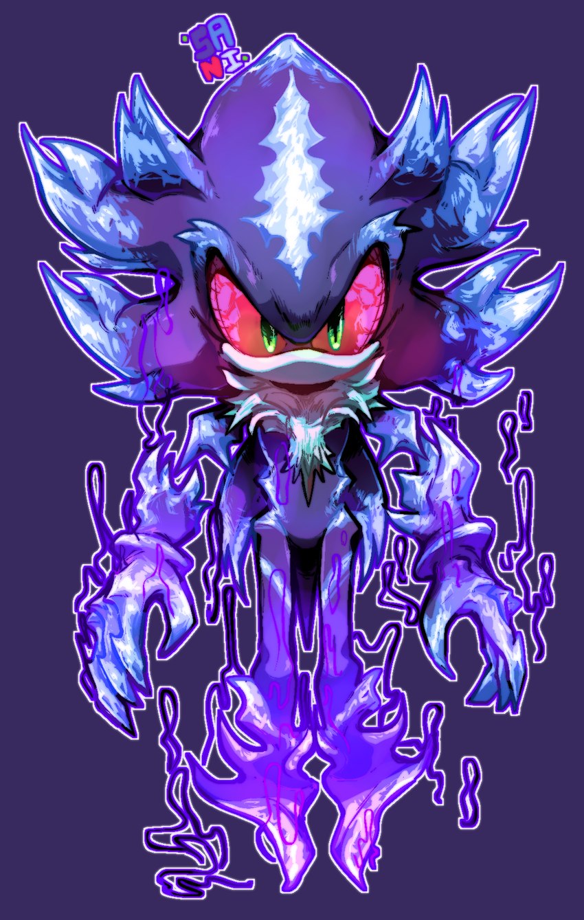 4_fingers anthro constricted_pupils fingers front_view green_eyes logo looking_at_viewer male mouthless outline pupils purple_background purple_body purple_outline red_sclera simple_background small_pupils solo text white_outline sanikink inktober sega sonic_the_hedgehog_(series) mephiles_the_dark shadow_creature 2021 artist_logo artist_name digital_drawing_(artwork) digital_media_(artwork) full-length_portrait hi_res portrait