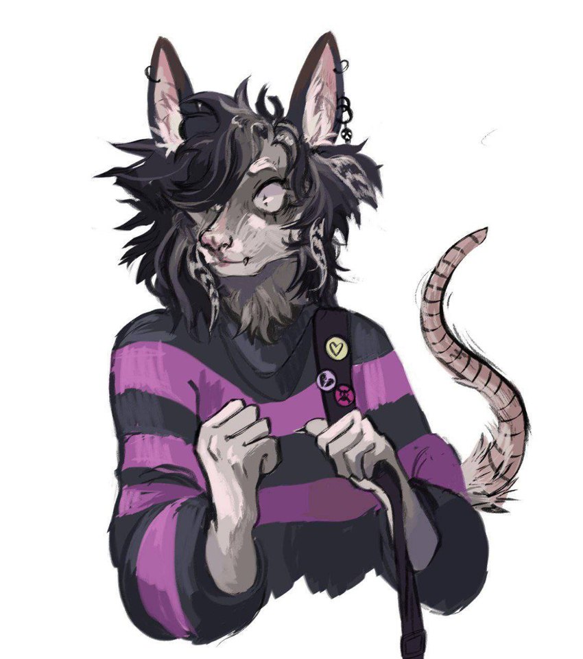 alternative_fashion anthro ear_piercing ear_ring emo female hair hair_over_eye piercing ring_piercing solo rockthecoon american_opossum mammal marsupial hi_res