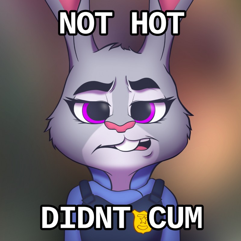 anthro clothed clothing dialogue female fur purple_eyes simple_background solo text stann_co disney zootopia judy_hopps canid canine lagomorph leporid mammal rabbit 1:1 2019 digital_media_(artwork) english_text hi_res meme reaction_image