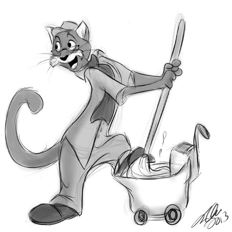 4_fingers anthro anthrofied biped cleaning_tool clothing eyewear facial_hair fingers footwear glasses hat headgear headwear janitor male mop mustache open_mouth open_smile scarf shoes simple_background smile solo uniform whiskers white_background betsythebeaver disney the_rescuers_(disney) rufus_(the_rescuers) domestic_cat felid feline felis mammal 2013 digital_drawing_(artwork) digital_media_(artwork) greyscale monochrome signature sketch