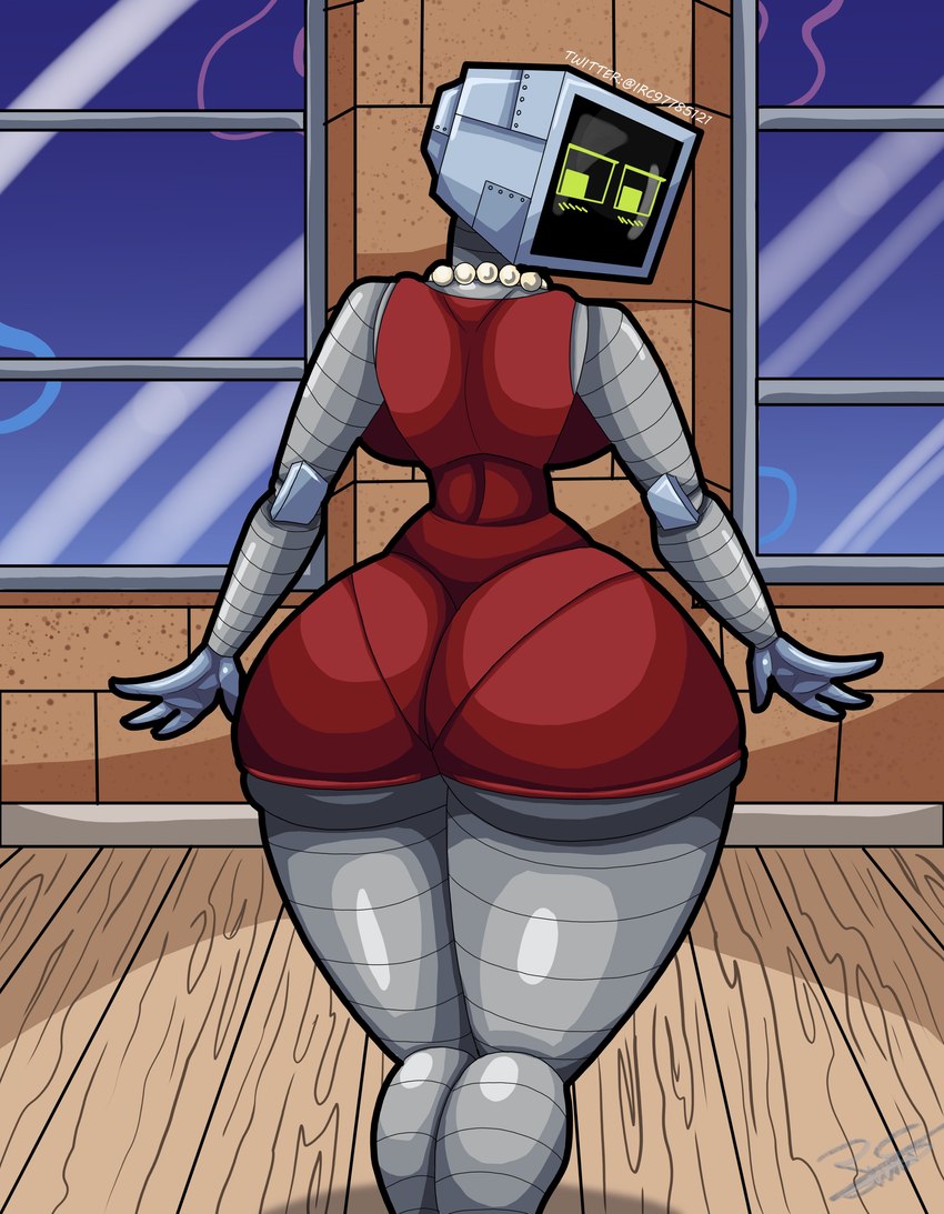 big_breasts big_butt breasts butt clothed clothing curvy_figure dress embarrassed female flower_cloud_(spongebob) huge_butt machine red_clothing red_dress solo thick_thighs tight_clothing voluptuous irc_(artist) nickelodeon spongebob_squarepants karen_plankton humanoid robot absurd_res hi_res