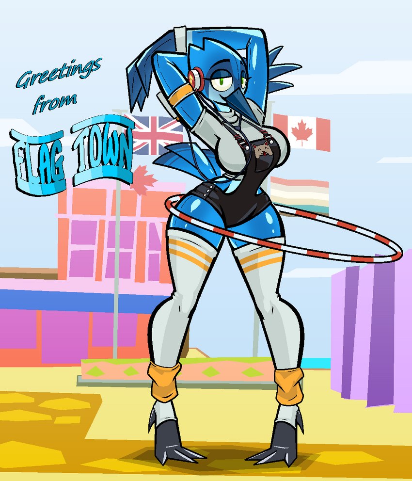 anthro clothing electronics exercise female headphones hula_hoop inflatable latex legwear overalls portable_music_player shirt solo stockings topwear workout workout_clothing aygee yiik:_a_postmodern_rpg belle_(aygee) animate_inanimate avian bird blue_jay corvid jay_(bird) living_inflatable living_latex new_world_jay oscine passerine hi_res