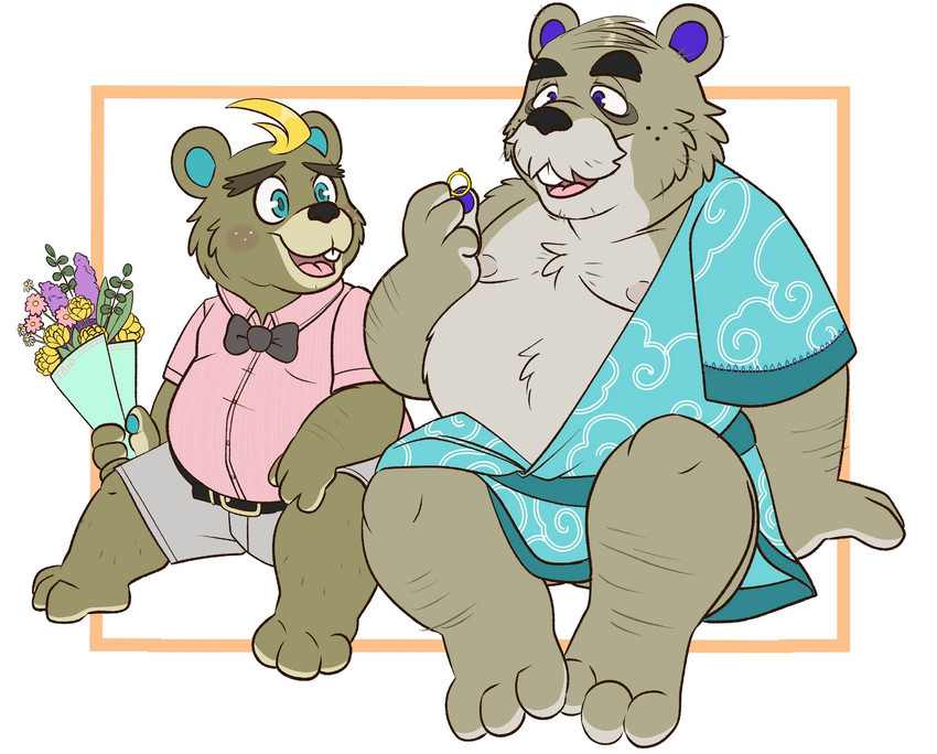 anthro asian_clothing belly blush bouquet bow_tie clothing digit_ring duo east_asian_clothing embarrassed facial_hair footwear hairy_legs japanese_clothing jewelry kimono male mature_anthro mature_male mustache nipples overweight overweight_male ring wedding_ring tbid animal_crossing nintendo c.j._(animal_crossing) chip_(animal_crossing) beaver mammal rodent hi_res father_(lore) father_and_child_(lore) father_and_son_(lore) parent_(lore) parent_and_child_(lore) parent_and_son_(lore) son_(lore)