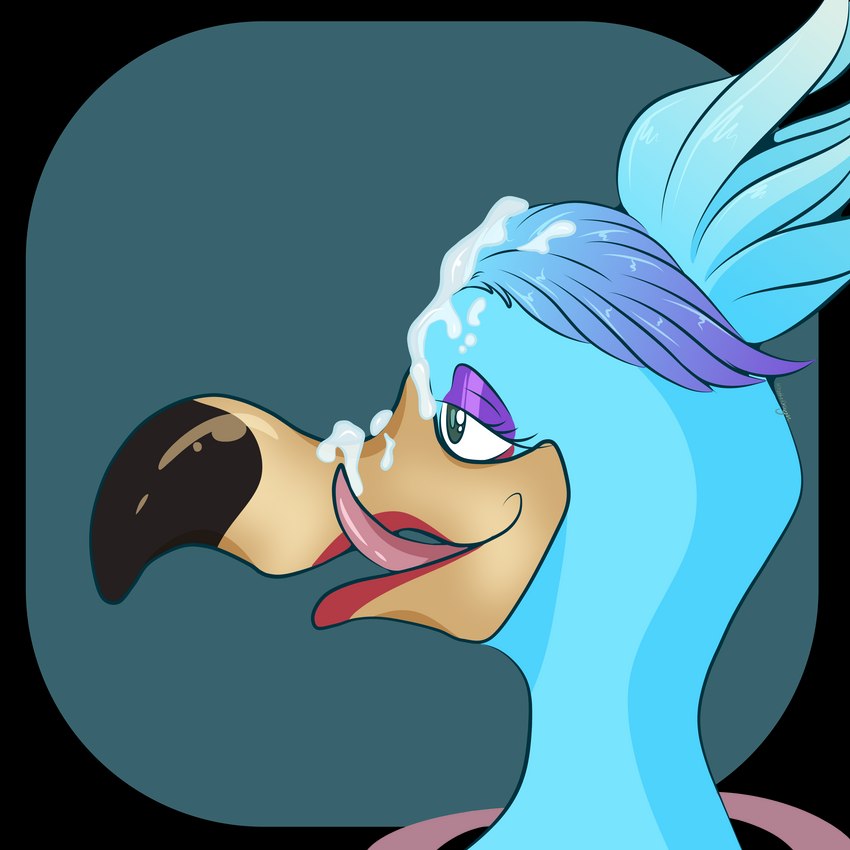 anthro beak beak_lick bedroom_eyes blue_body blue_feathers bodily_fluids cum cum_on_beak cum_on_face cum_taste eyelashes feather_hair feathers female genital_fluids licking licking_cum multicolored_body multicolored_feathers narrowed_eyes pseudo_hair seductive solo tongue tongue_out hirothedragon blitz_games infogrames rift_seekers_saga zapper:_one_wicked_cricket maggie_(zapper:_one_wicked_cricket) avian bird corvid magpie_(corvid) oscine passerine 1:1 2021 absurd_res alpha_channel digital_media_(artwork) hi_res shaded signature