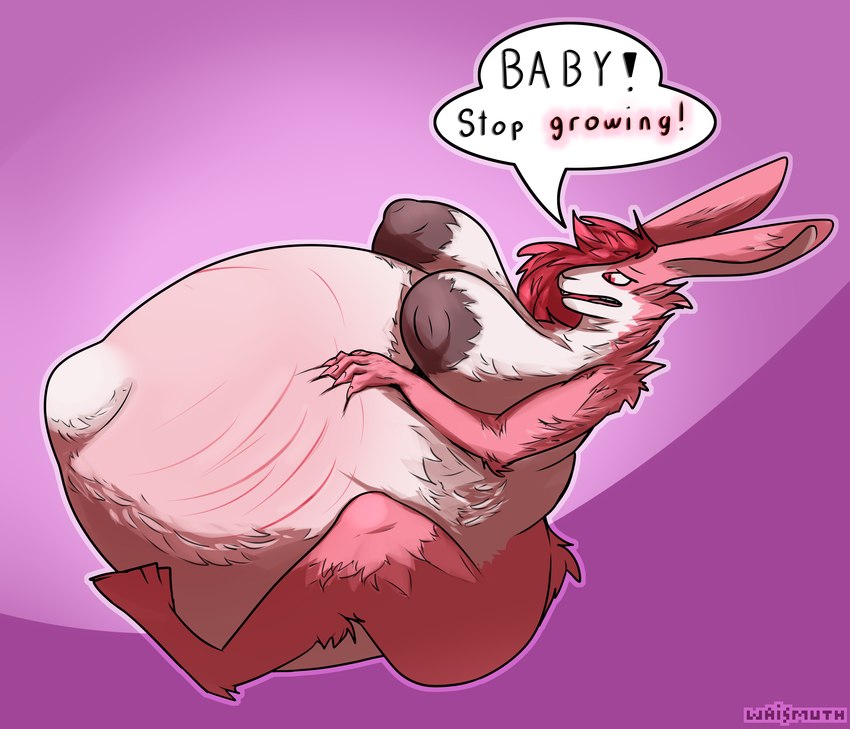 annoyed anthro areola belly big_belly big_breasts big_butt big_nipples birth_denial breasts butt dark_areola dialogue female fur hair hand_on_hip huge_belly hyper hyper_belly hyper_pregnancy inverted_nipples navel nipples outie_navel overdue pink_body pink_fur pink_hair pregnant pregnant_anthro pregnant_female simple_background solo speech_bubble stretch_marks text waismuth lilly_(waismuth) lagomorph leporid mammal rabbit 2025 absurd_res cel_shading digital_drawing_(artwork) digital_media_(artwork) english_text hi_res pixel_(artwork) shaded soft_shading