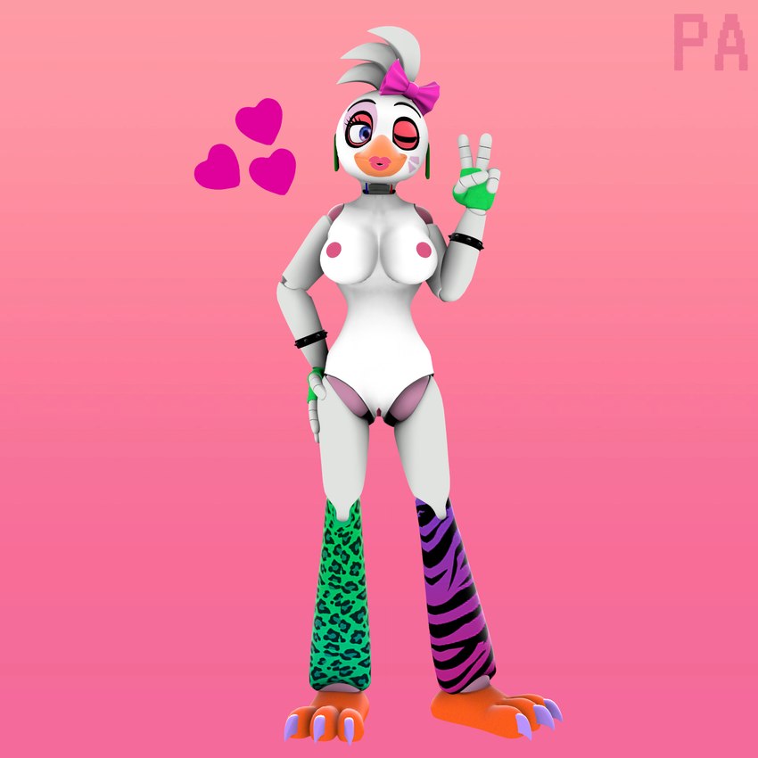 accessory anthro bow_(feature) bow_accessory bow_ribbon clothing cuffs_(clothing) female fingerless_gloves genitals gesture gloves hair_accessory hair_bow hair_ribbon hand_gesture handwear heart_symbol kissy_face legband machine pussy ribbons solo sweatband v_sign phoenix_adverdale five_nights_at_freddy's five_nights_at_freddy's:_security_breach scottgames steel_wool_studios glamrock_chica animatronic avian bird chicken galliform gallus_(genus) phasianid robot 1:1 3d_(artwork) digital_media_(artwork) hi_res source_filmmaker_(artwork)