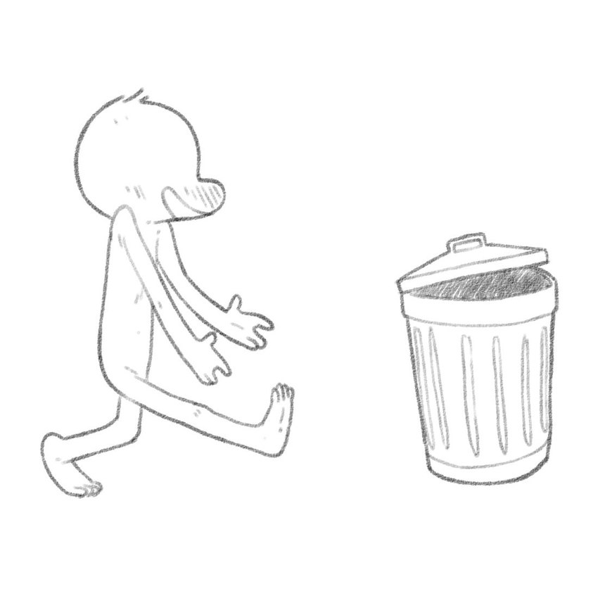 eyeless feet head_tuft humanoid_feet humanoid_hands male noseless nude plantigrade smile snout soles solo trash_can tuft walking ljrmr humanoid 1:1 2017 digital_drawing_(artwork) digital_media_(artwork) greyscale monochrome paint_tool_sai_(artwork)