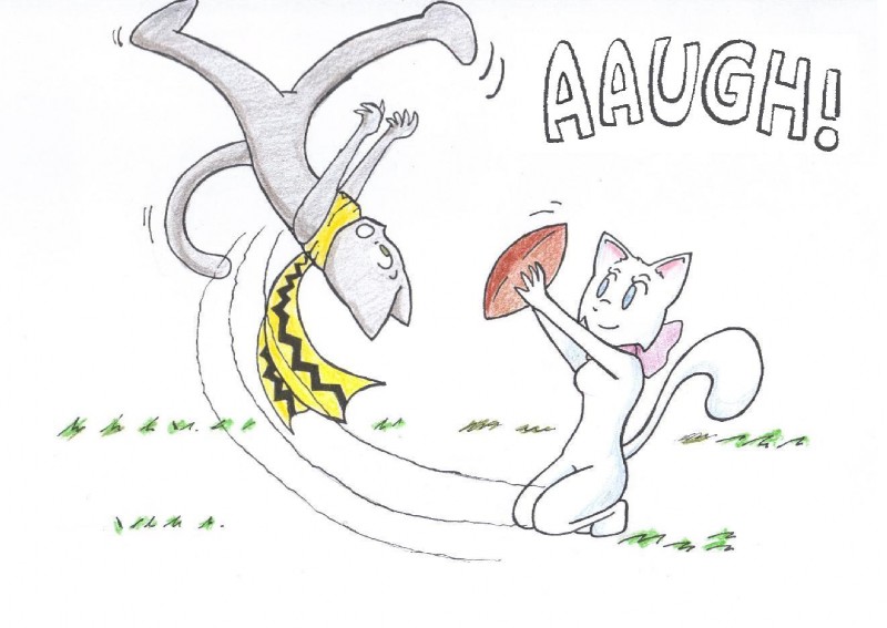 american_football ball duo female gridiron_ball holding_ball holding_object male parody same_name sport tail ciffy bittersweet_candy_bowl peanuts_(comic) charlie_brown lucy_(bcb) lucy_van_pelt mike_(bcb) domestic_cat felid feline felis khao_manee korat_cat mammal