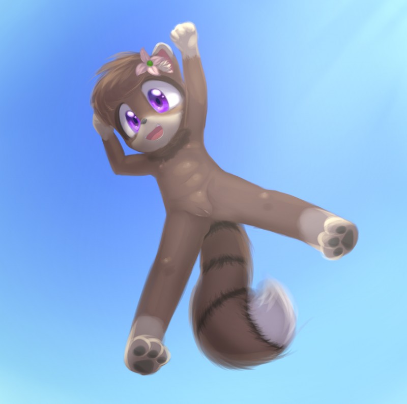 anthro female genitals hair nude pawpads pussy solo young young_anthro delicious_(artist) momo_(sirbrownbear) mammal procyonid raccoon 2015 absurd_res hi_res