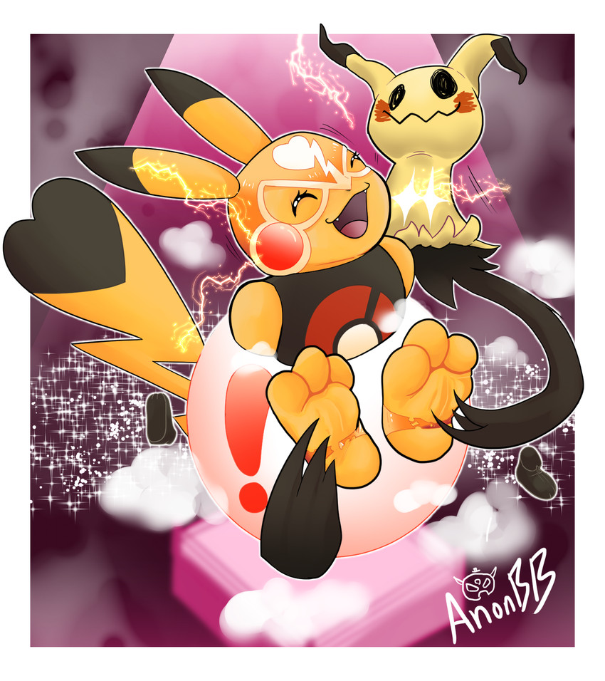 3_toes black_body black_ear_tips black_tail_tip border cheek_spots clothing cosplay_pikachu_(costume) cute_fangs dipstick_ears dipstick_tail duo ear_markings electricity fangs feet female foot_fetish footwear_removed laugh markings mask multicolored_body multicolored_ears open_mouth open_smile pitfall_seed restrained smile soles sports_mask sportswear stirrup_footwear tail tail_markings teeth text tickle_fetish tickle_torture tickling tickling_feet toes tongue white_border wrestling_mask wrestling_outfit yellow_body anonbb nintendo pokemon pikachu_libre generation_1_pokemon generation_7_pokemon mimikyu pikachu pokemon_(species) artist_name hi_res